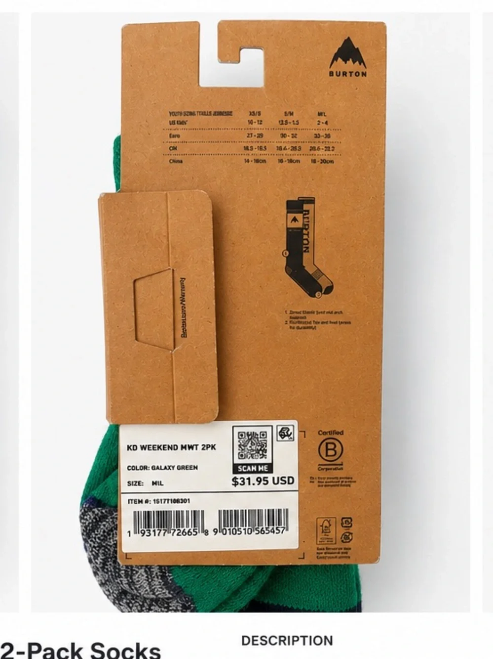 Burton Kids' Weekend Midweight 2-Pack Socks Size M/L (10-12)